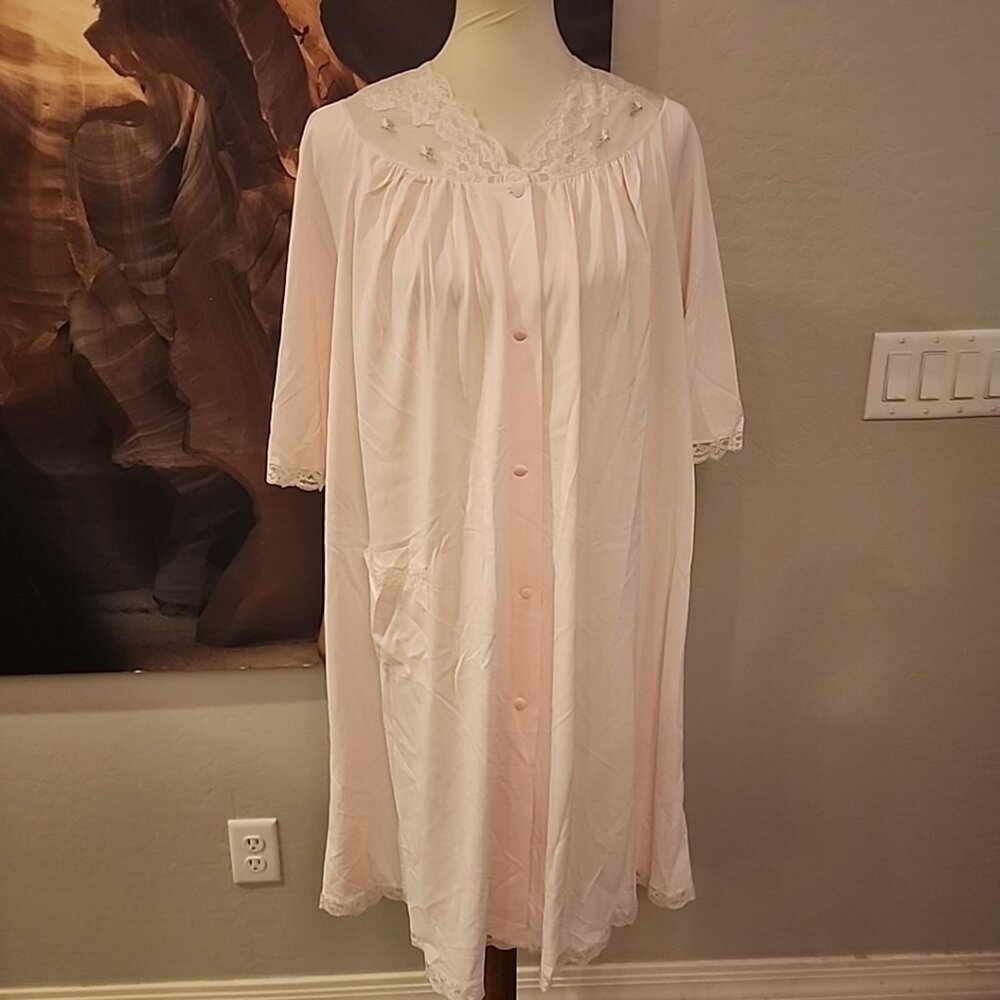 vintage shadowline nightgown Pink M Button Sleepwear Nylon Button Front